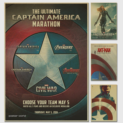 Captain America The cuadros retro Kraft Paper Poster Movie drawing Marvel Wall Sticker Home decor Nostalgia
